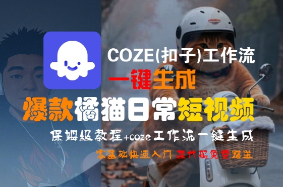 抖音橘猫日常短视频怎么制作？（COZE工作流一键生成AI胖猫，保姆级教程）-狂金网创