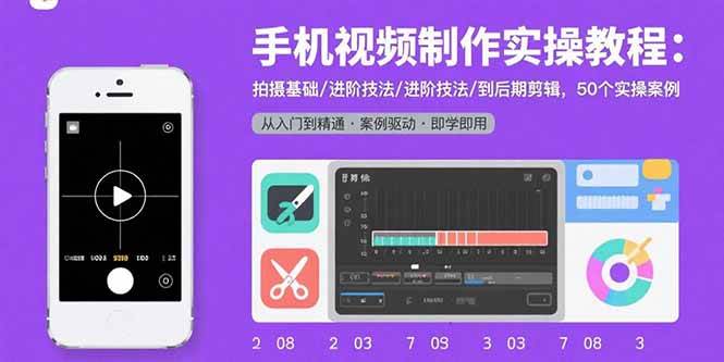 手机剪辑短视频实操教程：拍摄基础/进阶技法/到后期剪辑（附：50个实操案例）-狂金网创