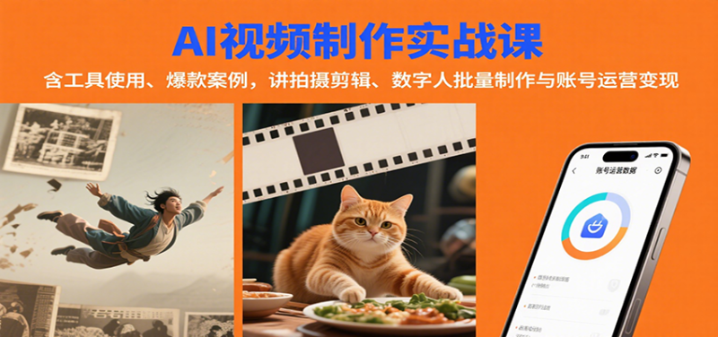 AI视频制作实战+数字人带货变现（工具使用、爆款案例，讲拍摄剪辑）-狂金网创