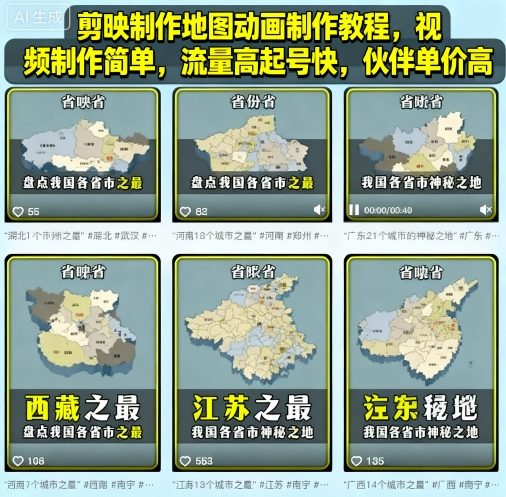 剪映制作地图动画短视频教程（流量高，可起号，可进伙伴计划）-狂金网创