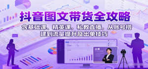 抖音图文带货详解教程（账号搭建，流量提升，出单技巧）-狂金网创