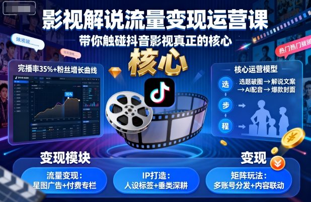 抖音影视真正的核心逻辑（附：流量变现运营）-狂金网创