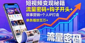 短视频流量获取+变现秘籍(钩子开头+故事营销+个人IP打造)-狂金网创