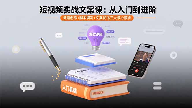 短视频文案写作实战技巧（标题创作+脚本撰写+文案优化）-狂金网创