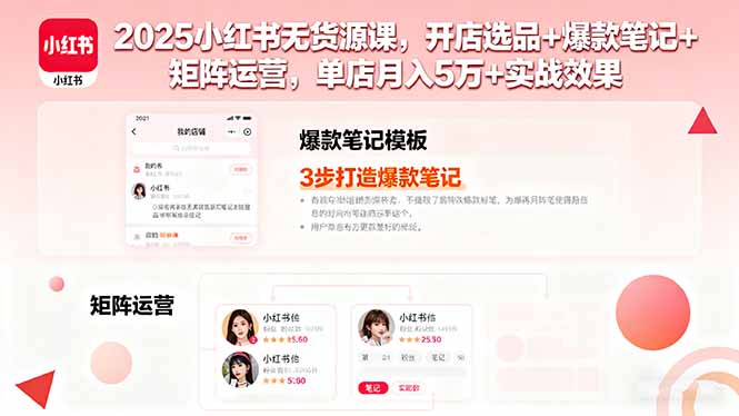 小红书无货源实战课（开店选品+爆款笔记+矩阵运营）-狂金网创